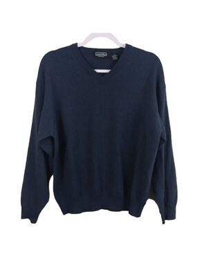 Preswick & Moore Blue Merino Wool  V-Neck Long Sleeve Pull Over Casual Sweater